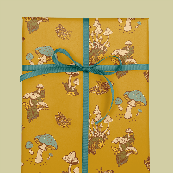 Recyclable Gift Wrap - Mushrooms Mustard - BUNKHAUS