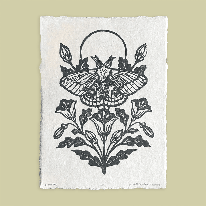 IO Moth & Poppies Handprinted on Handmade Paper - BUNKHAUS
