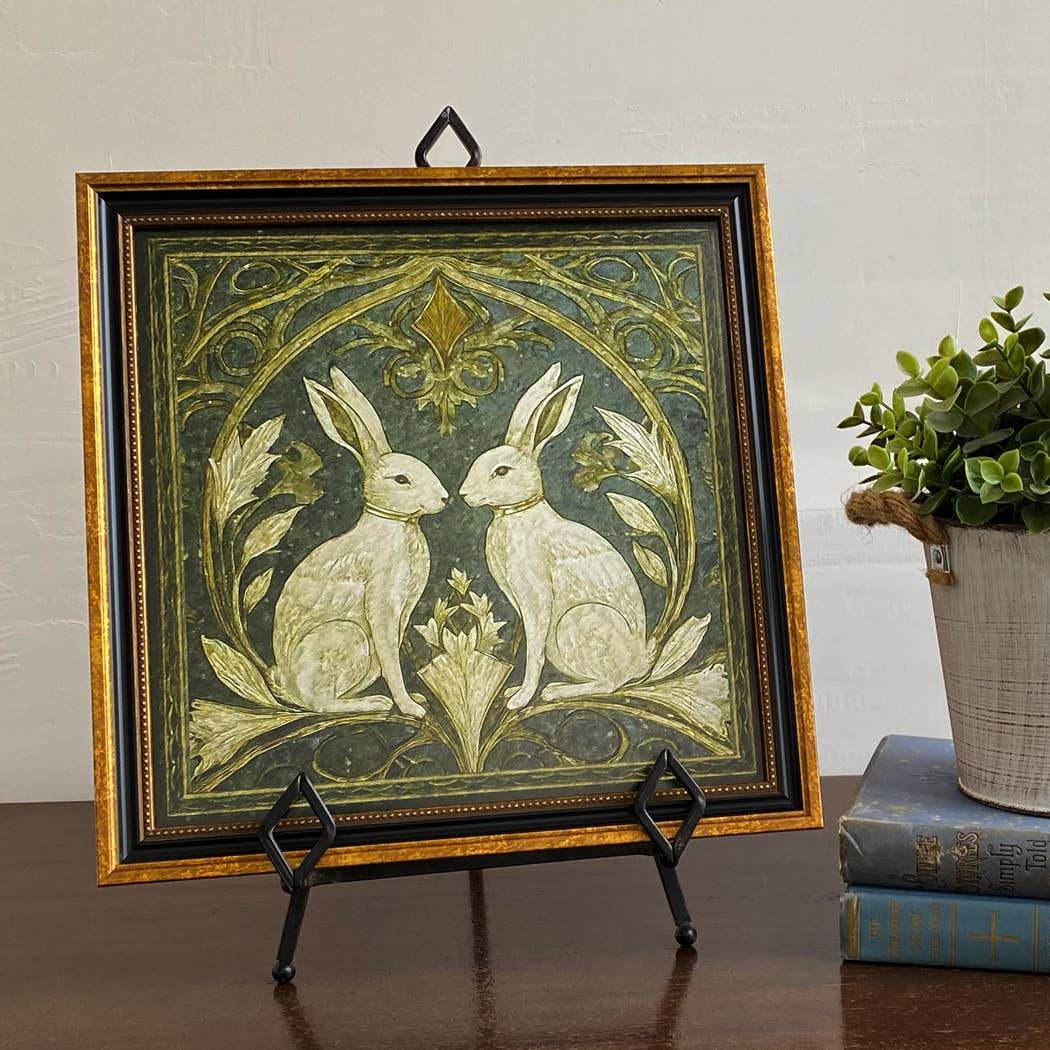 Two Rabbits Art Nouveau Vintage Style Print Behind Glass - BUNKHAUS