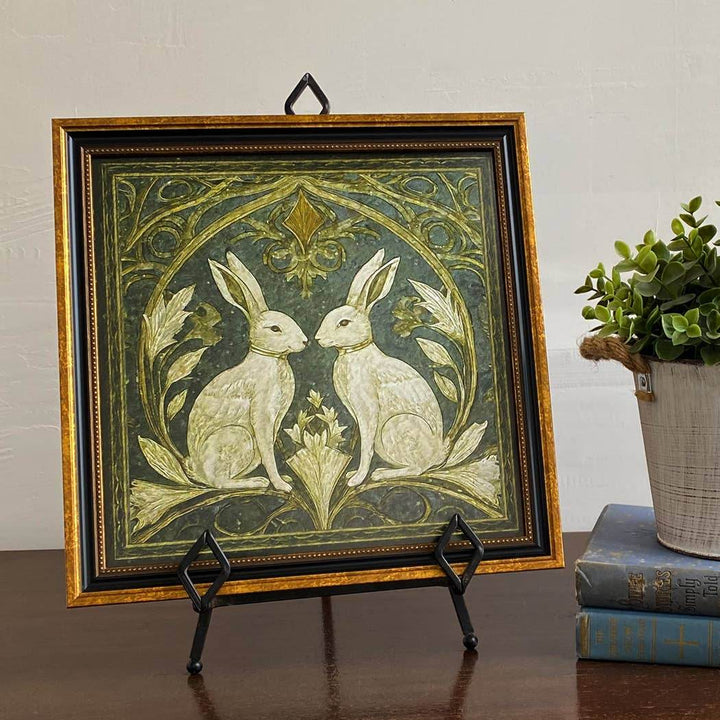Two Rabbits Art Nouveau Vintage Style Print Behind Glass - BUNKHAUS