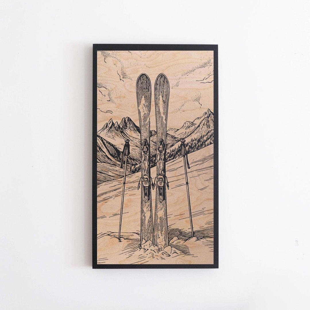 Vintage Skis Engraved Birch Wood Panel