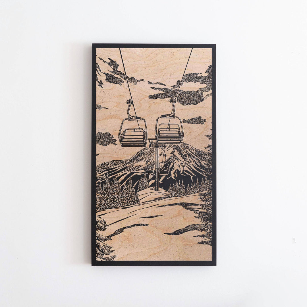 Vintage Chairlift Engraved Birch Wood Panel