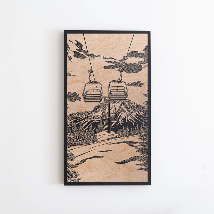 Vintage Chairlift Engraved Birch Wood Panel