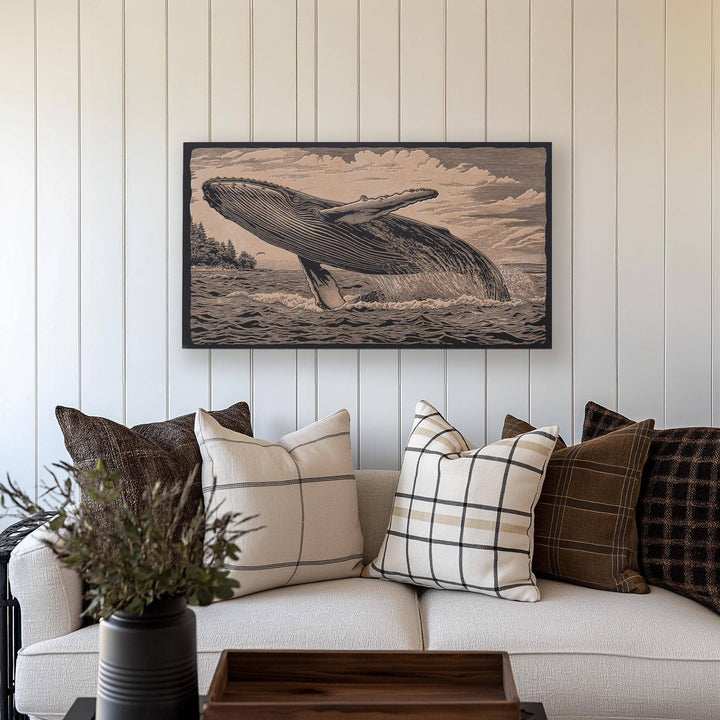 Humpback Whale Engraved Birch Wood Panel