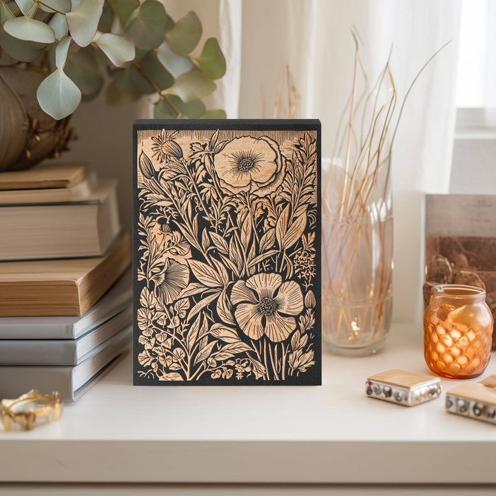 Wildflowers Engraved Birch Wood Panel