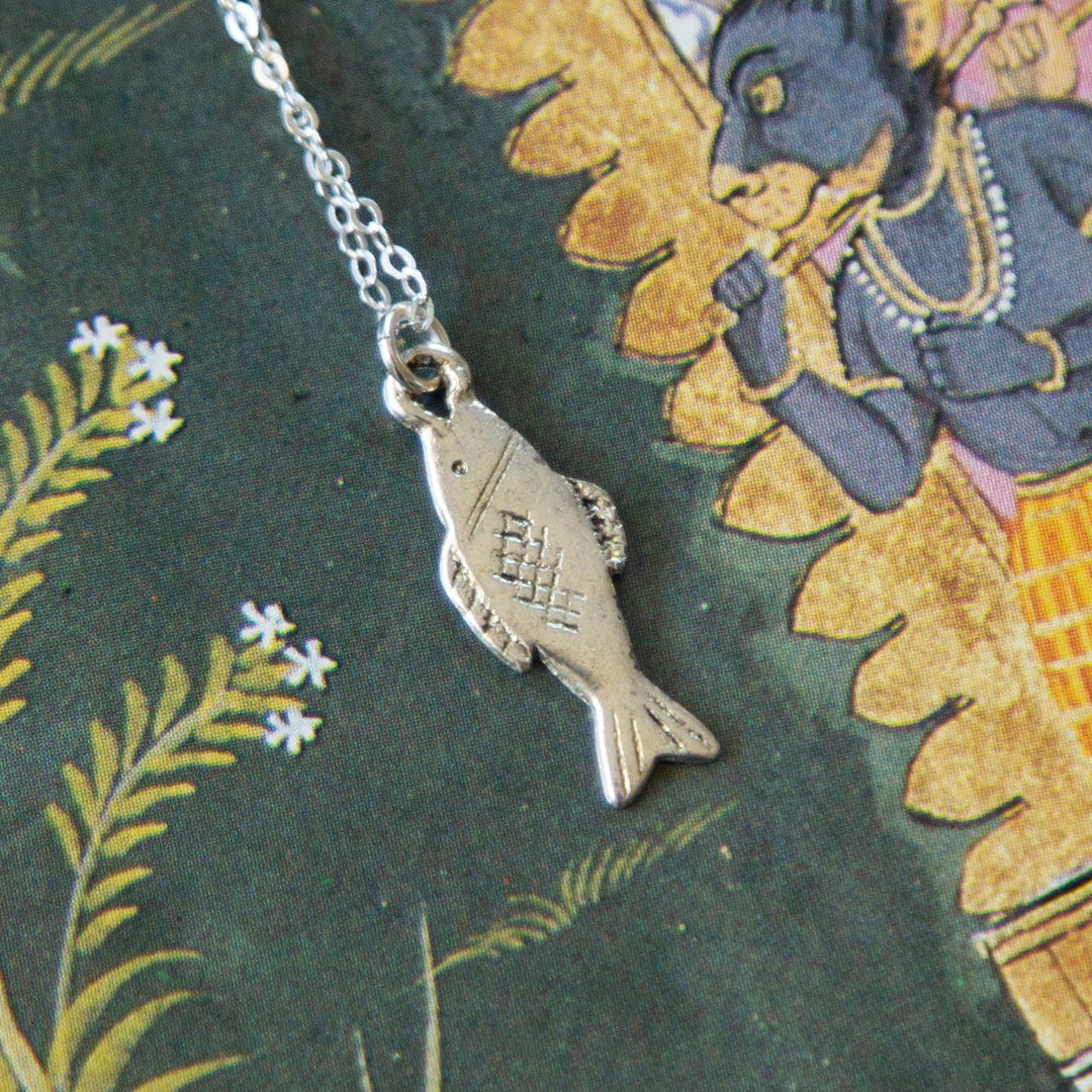 Vintage Silver Fish Charm Necklace