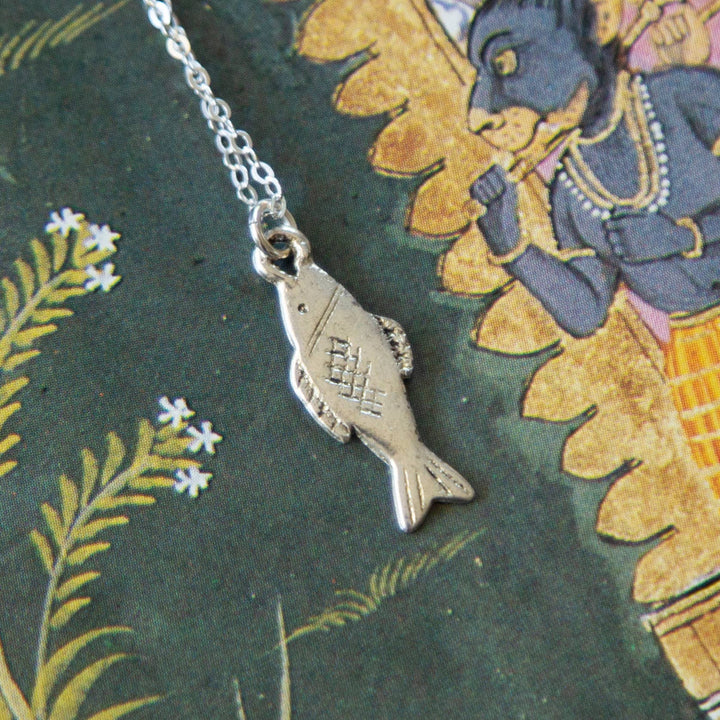 Vintage Silver Fish Charm Necklace