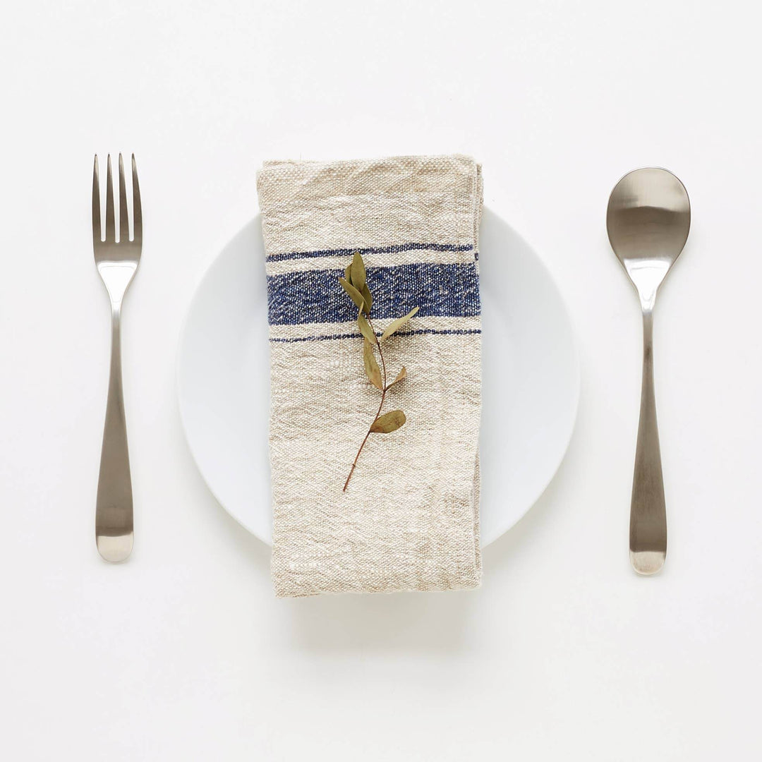 Blue Stripe Vintage Linen Napkins - Set of 2 - BUNKHAUS