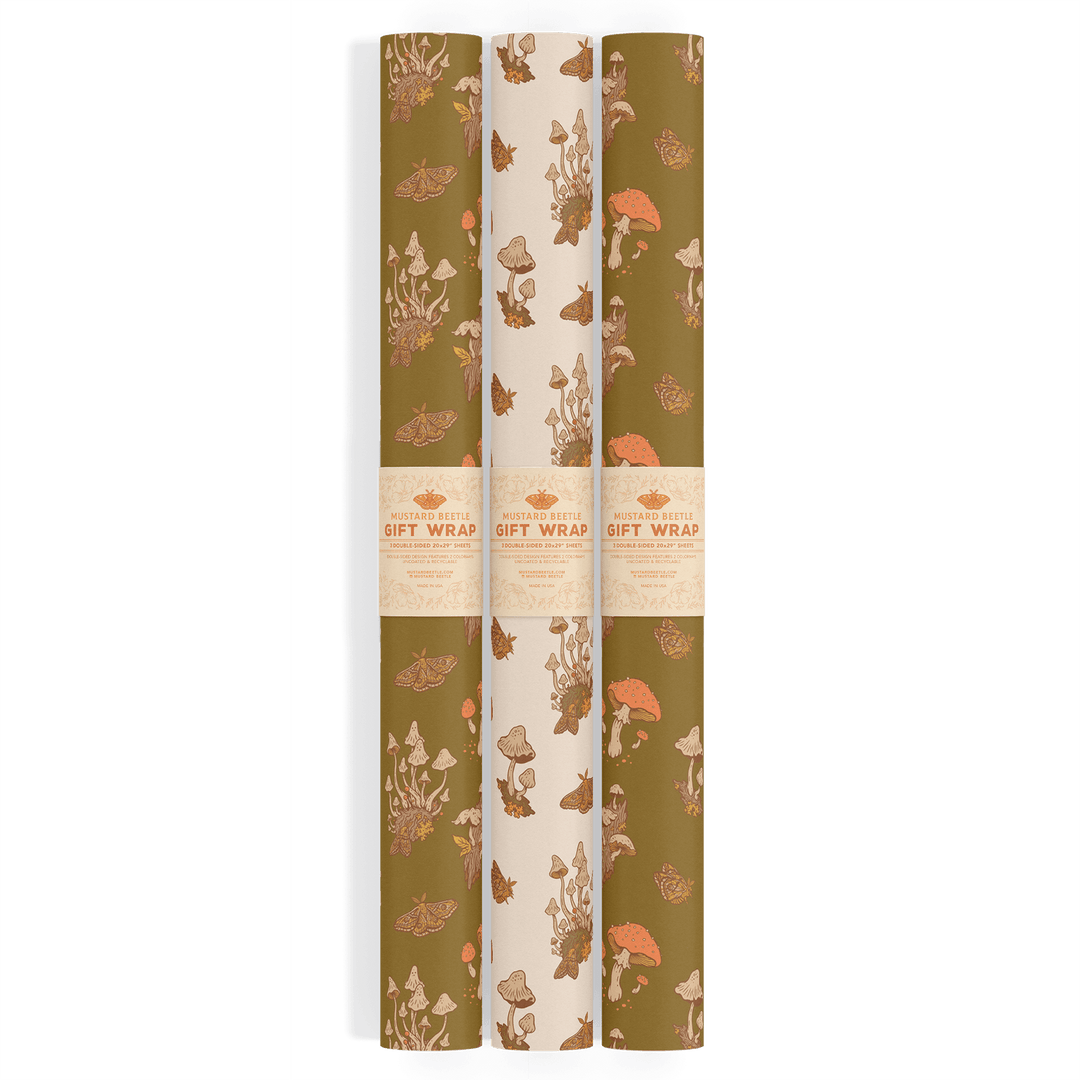 Recyclable Gift Wrap - Mushrooms Cream - BUNKHAUS