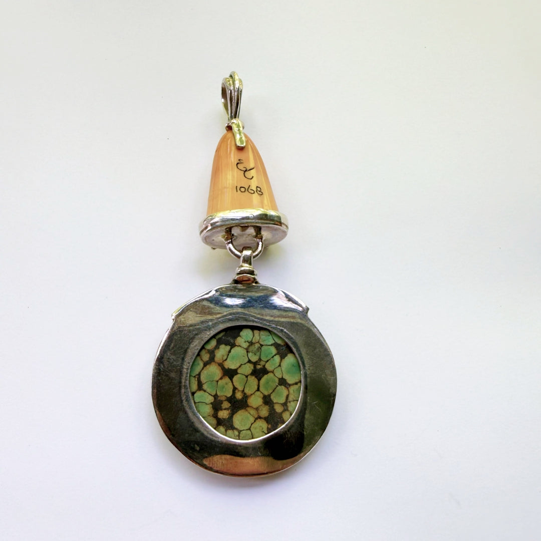Green Spiderweb Turquoise Pendant #1068