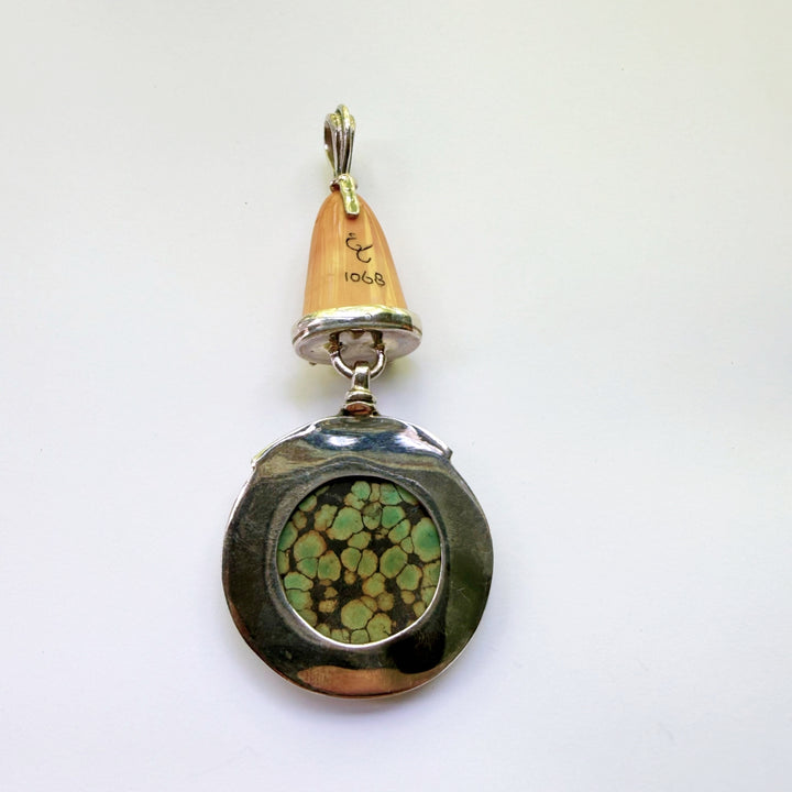 Green Spiderweb Turquoise Pendant #1068