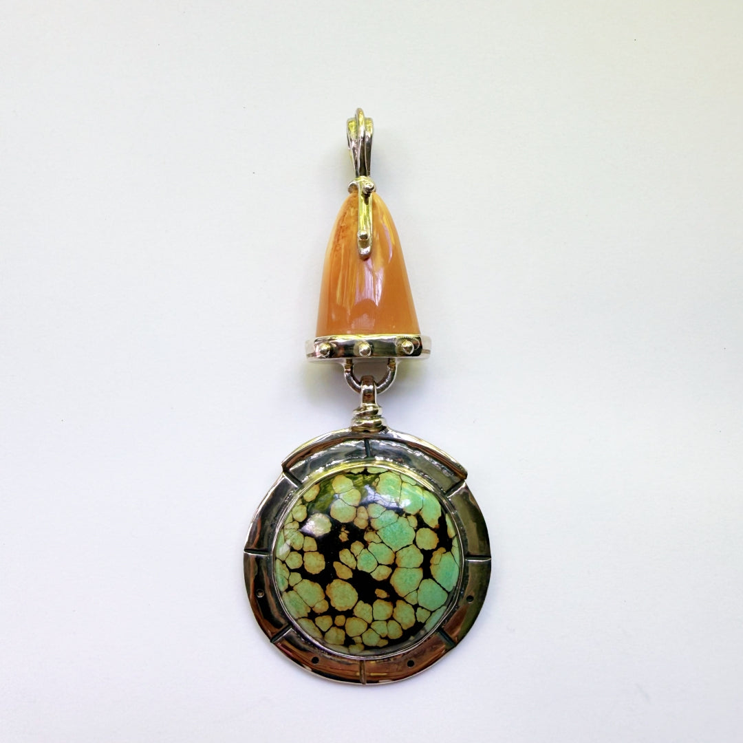Green Spiderweb Turquoise Pendant #1068