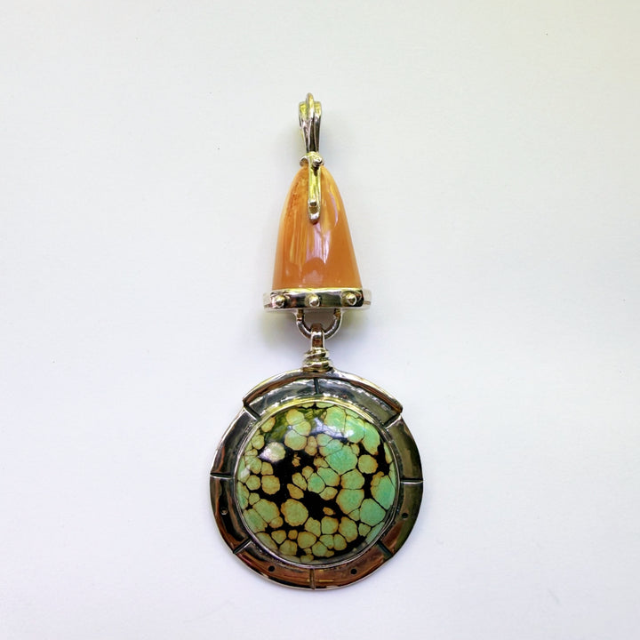 Green Spiderweb Turquoise Pendant #1068