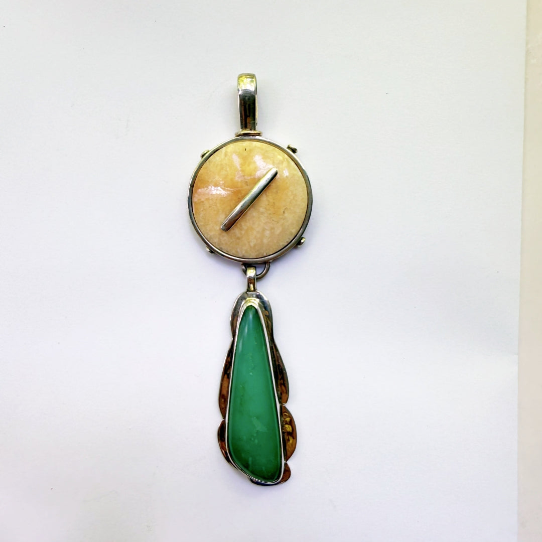 Fossil Ivory and Chrysoprase Feather Pendant #1189