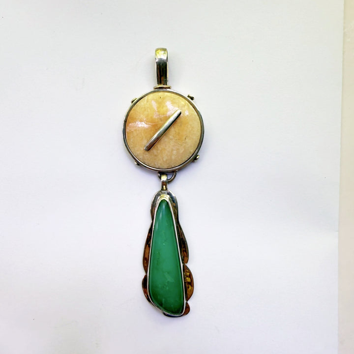 Fossil Ivory and Chrysoprase Feather Pendant #1189