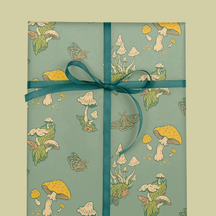 Recyclable Gift Wrap - Mushrooms Mustard - BUNKHAUS
