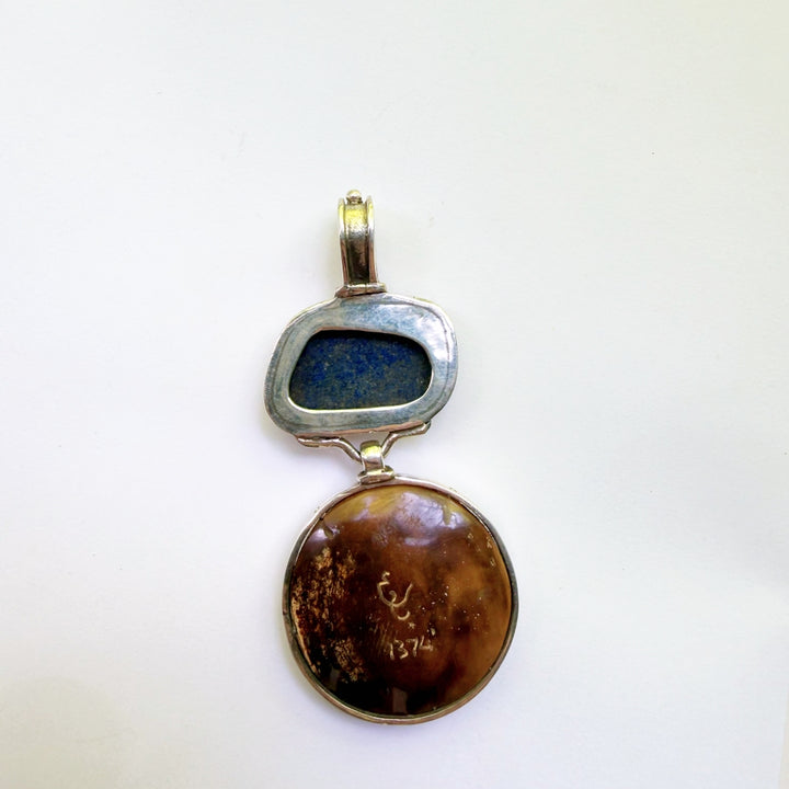 Lapis and Fossil Ivory Drop Pendant #1374