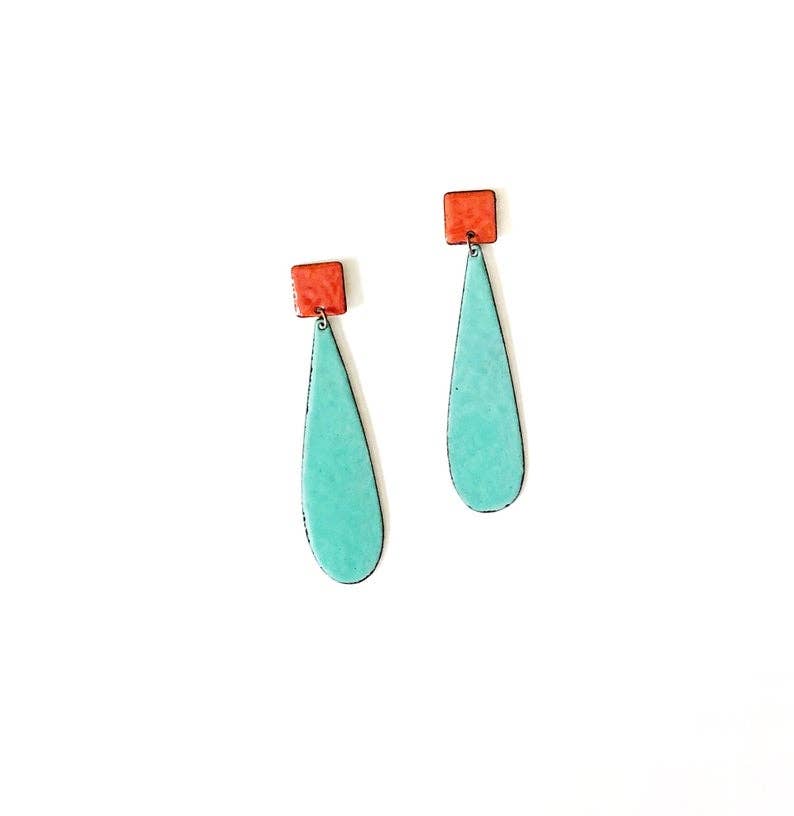 Enamel Turquoise and Red Earrings Courtney Fischer Jewelry