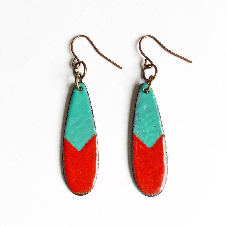 Red and Aqua Teardrop Earrings Courtney Fischer Jewelry