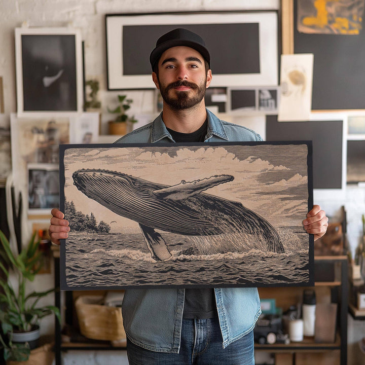 Humpback Whale Engraved Birch Wood Panel