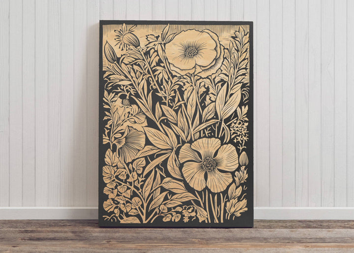 Wildflowers Engraved Birch Wood Panel