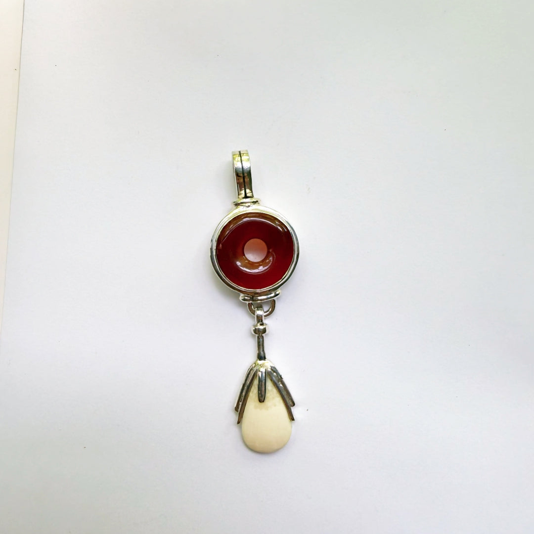 Fossil Ivory and Carnelian Teardrop Pendant #2344