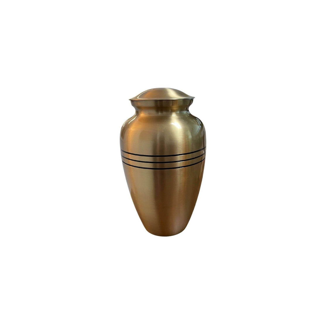 Elegant Solid Brass Urn - Bronze Etched Lines Design - BUNKHAUS