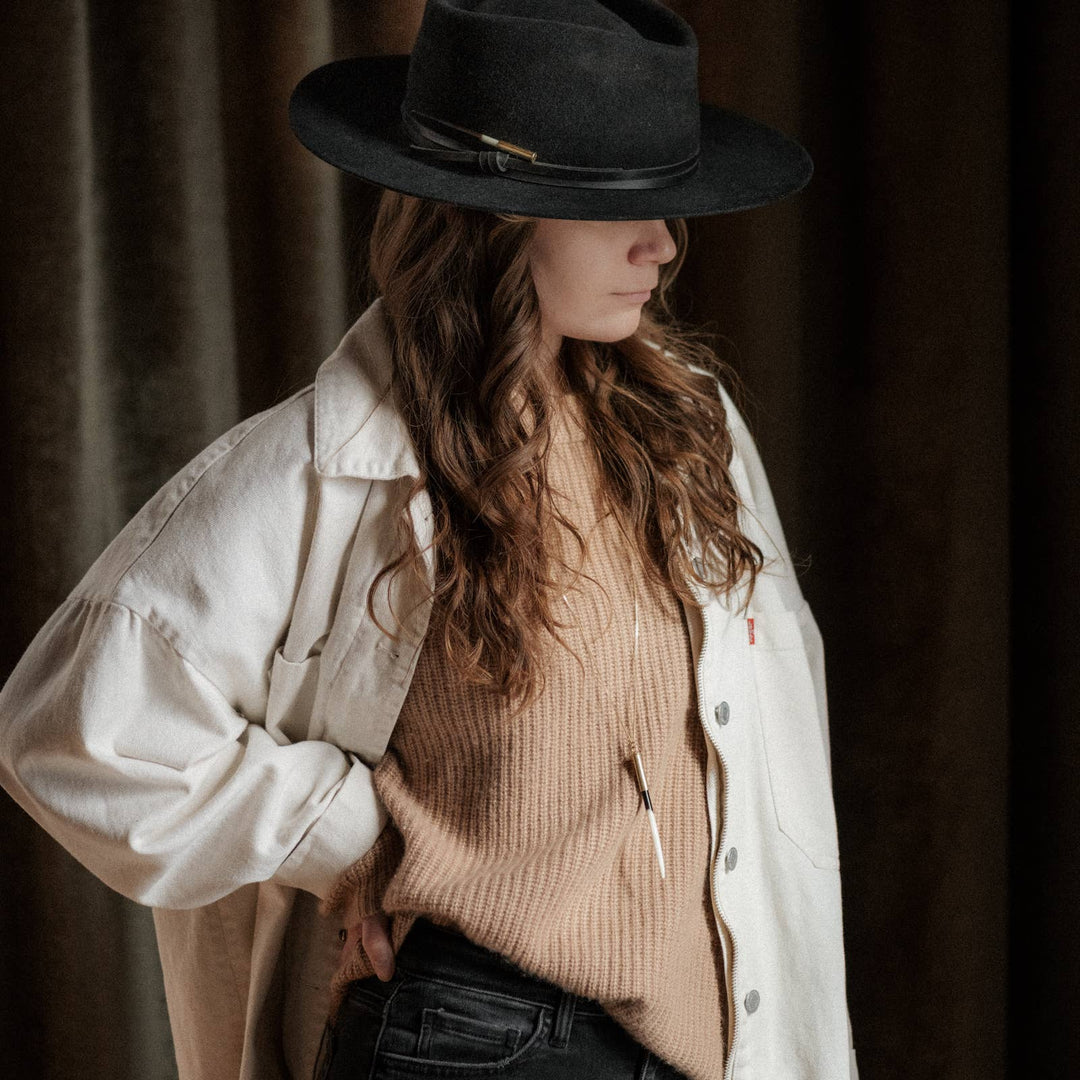 Porcupine Quill Pendant - Brass Chain