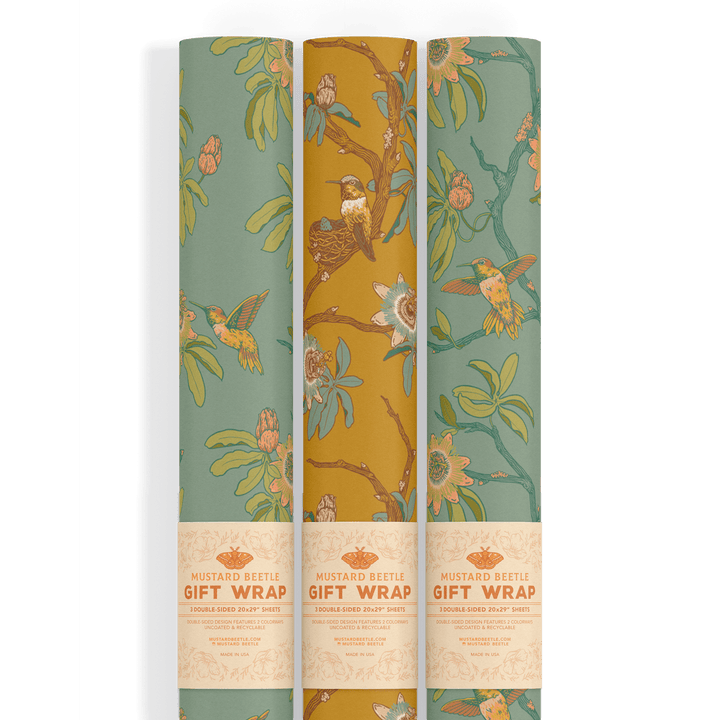 Recyclable Gift Wrap - Hummingbirds & Flowers - BUNKHAUS