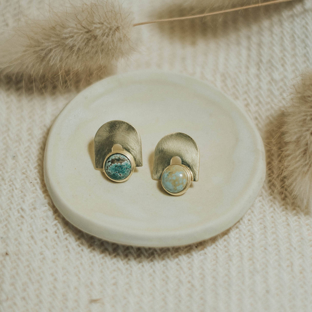 Bali Turquoise Studs – Brass & Silver