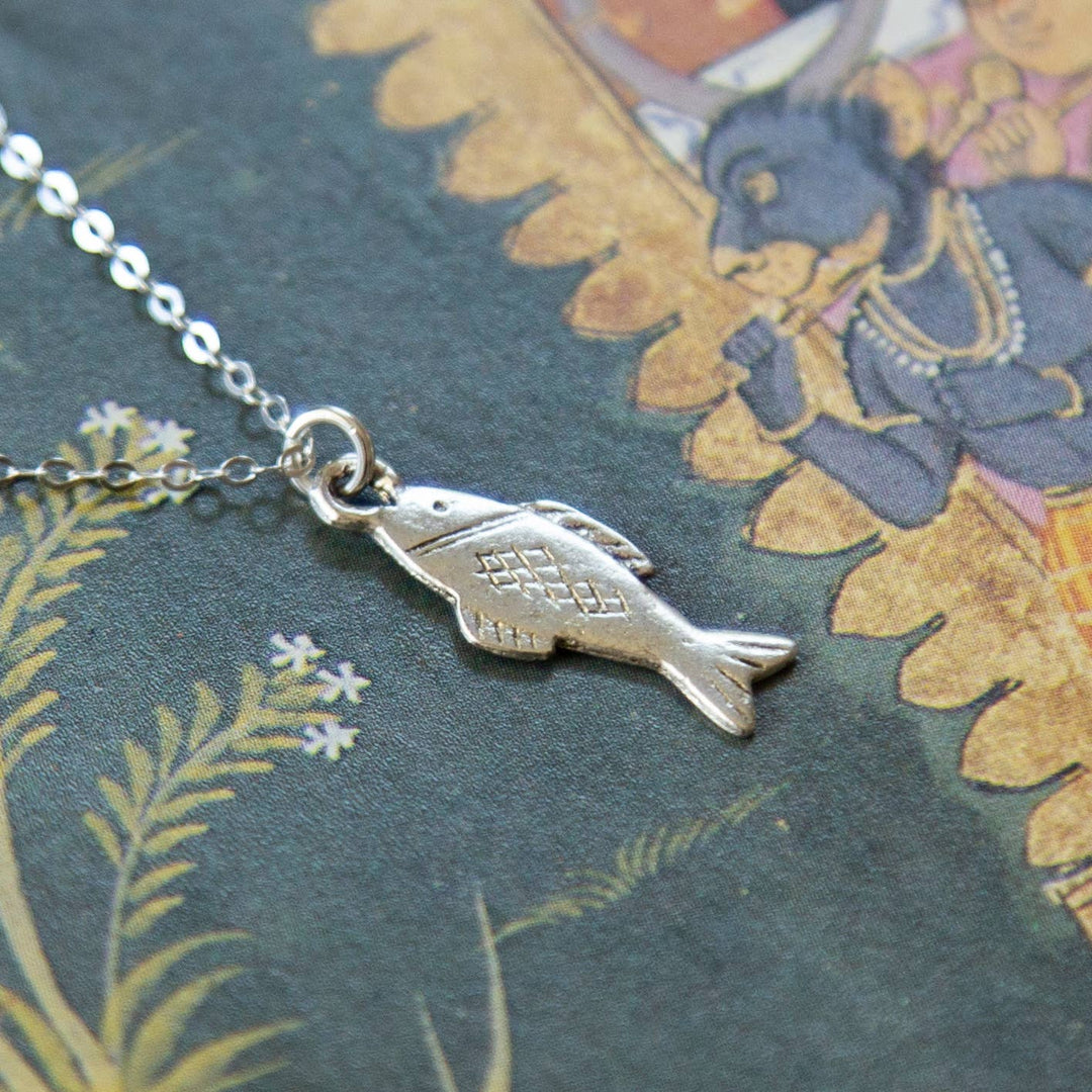 Vintage Silver Fish Charm Necklace