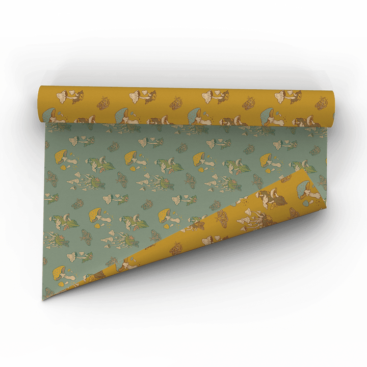 Recyclable Gift Wrap - Mushrooms Mustard - BUNKHAUS