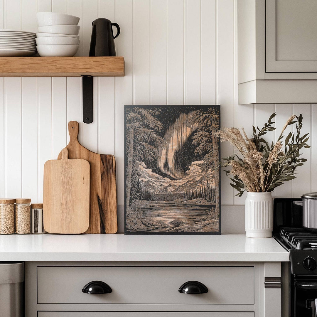 Northern Lights Engraved Birch Wood Panel