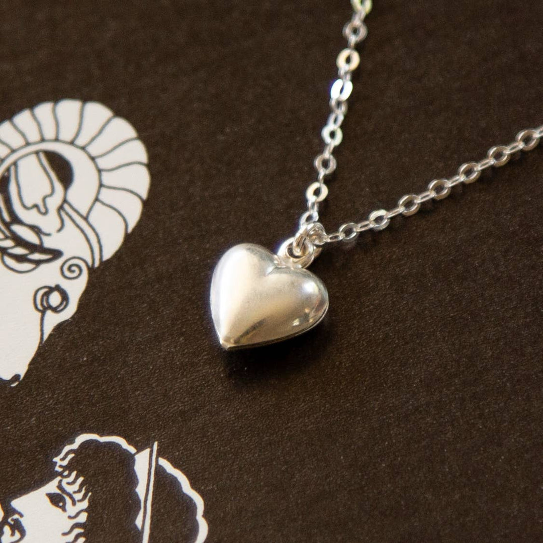 Vintage Small Silver Puff Heart Necklace