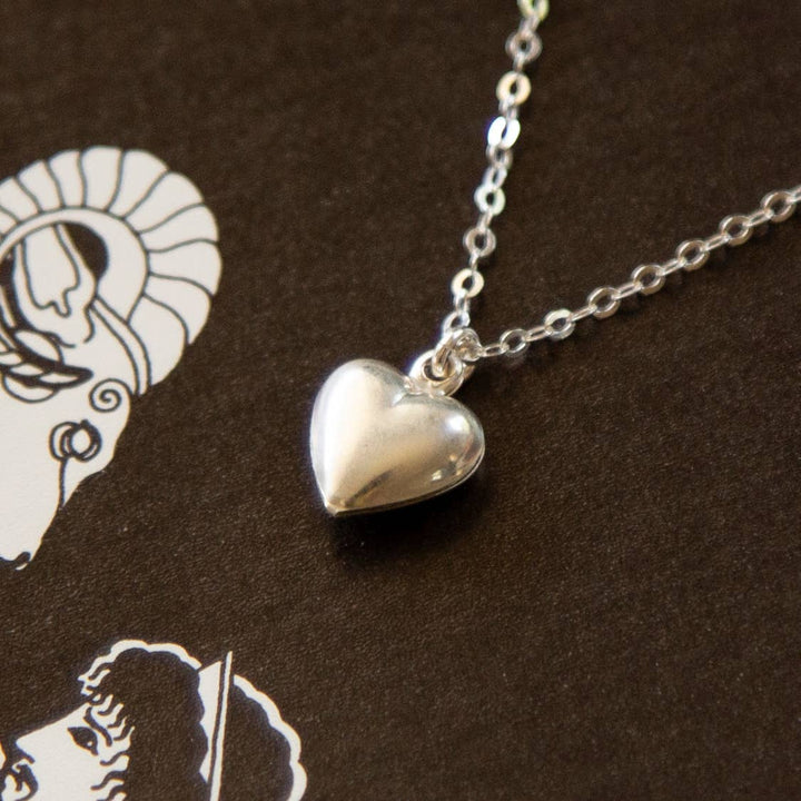 Vintage Small Silver Puff Heart Necklace