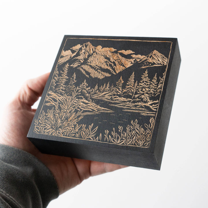 Mountains & Rivers Engraved Birch Wood Panel