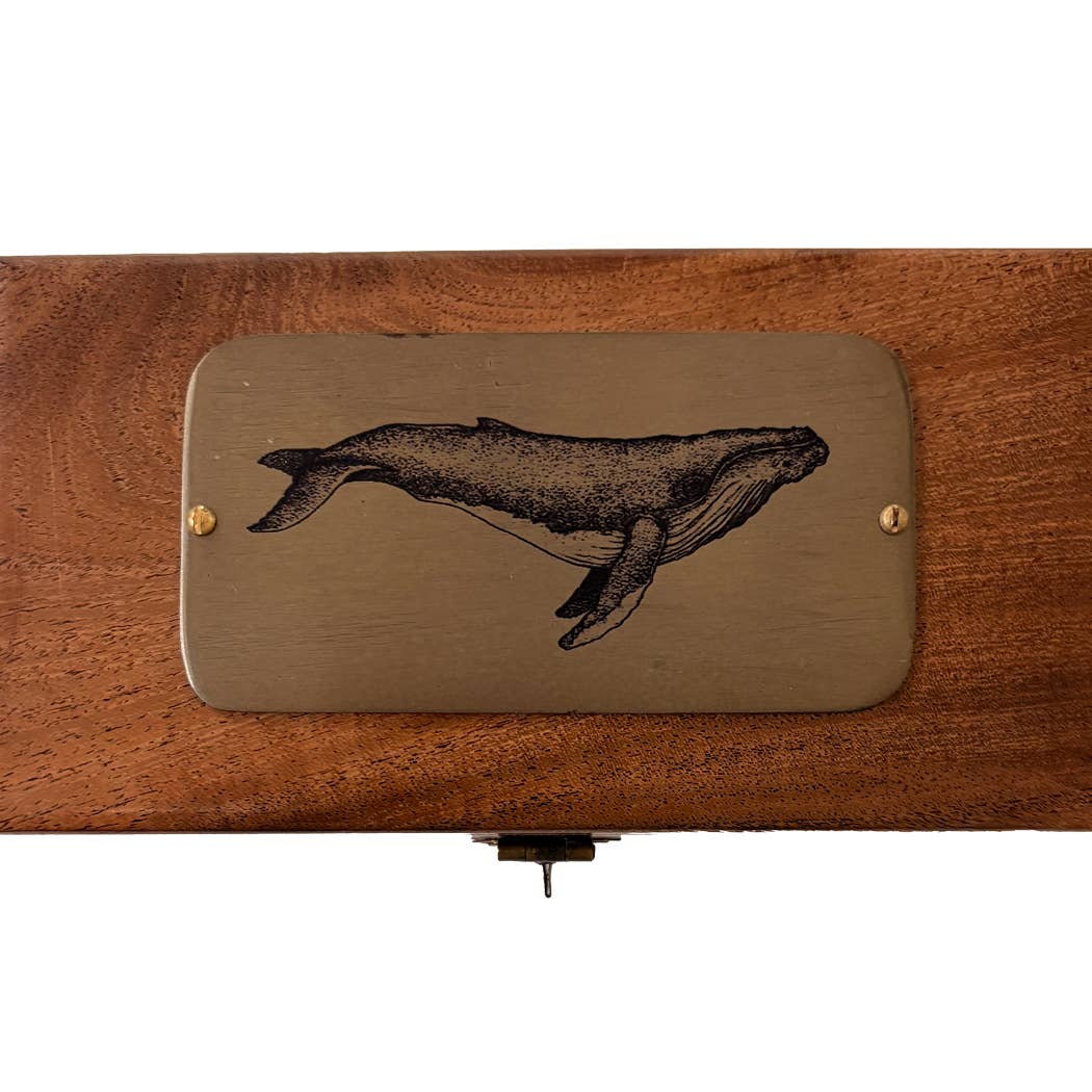 Wood Box with Humpback Whale Antiqued Brass Plate