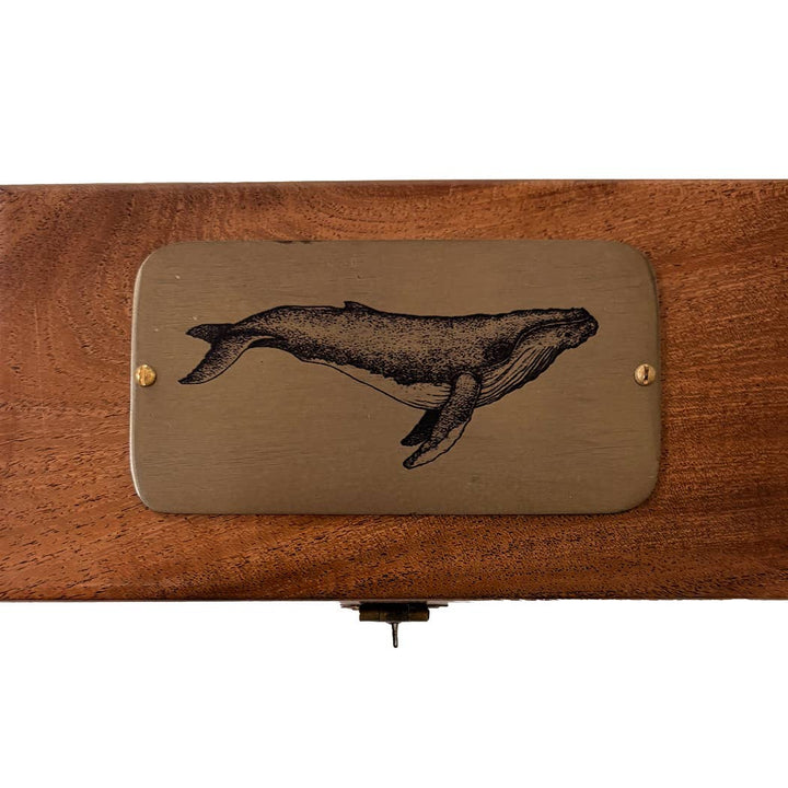 Wood Box with Humpback Whale Antiqued Brass Plate