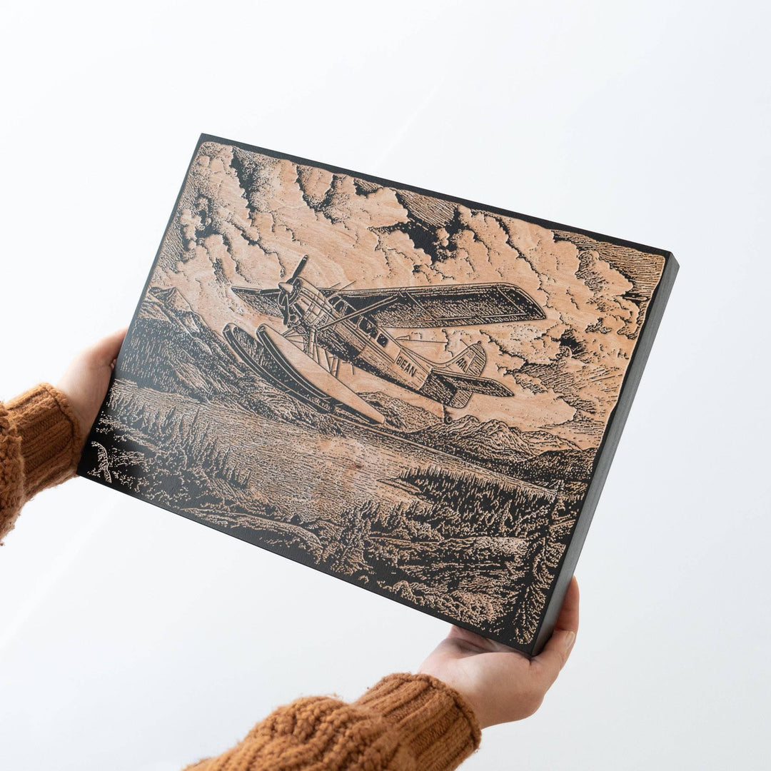 Bush Plane Engraved Birch Wood Panel