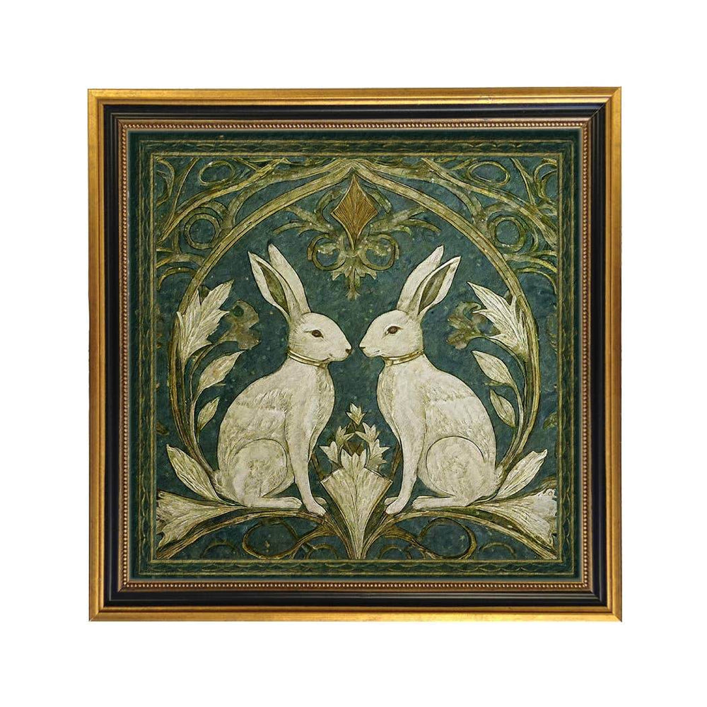 Two Rabbits Art Nouveau Vintage Style Print Behind Glass - BUNKHAUS
