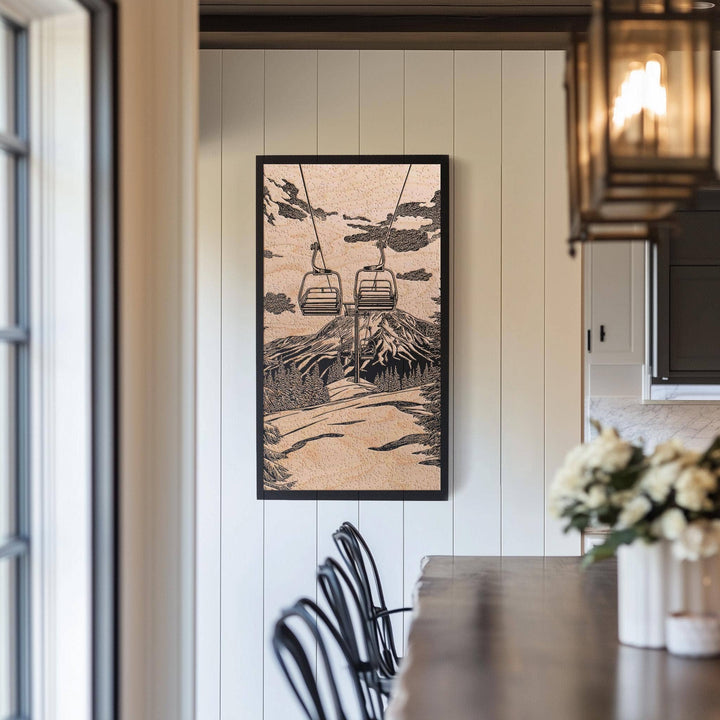 Vintage Chairlift Engraved Birch Wood Panel