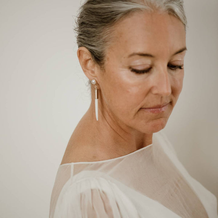 Pearl and Porcupine Quill Earrings