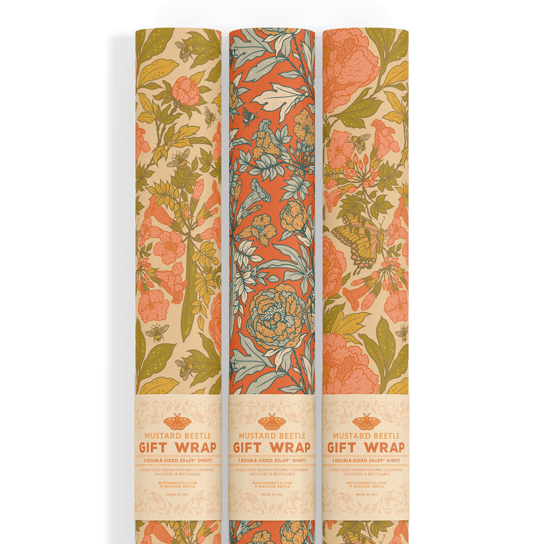 Recyclable Gift Wrap - Peonies - BUNKHAUS