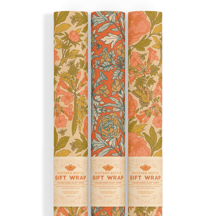 Recyclable Gift Wrap - Peonies - BUNKHAUS