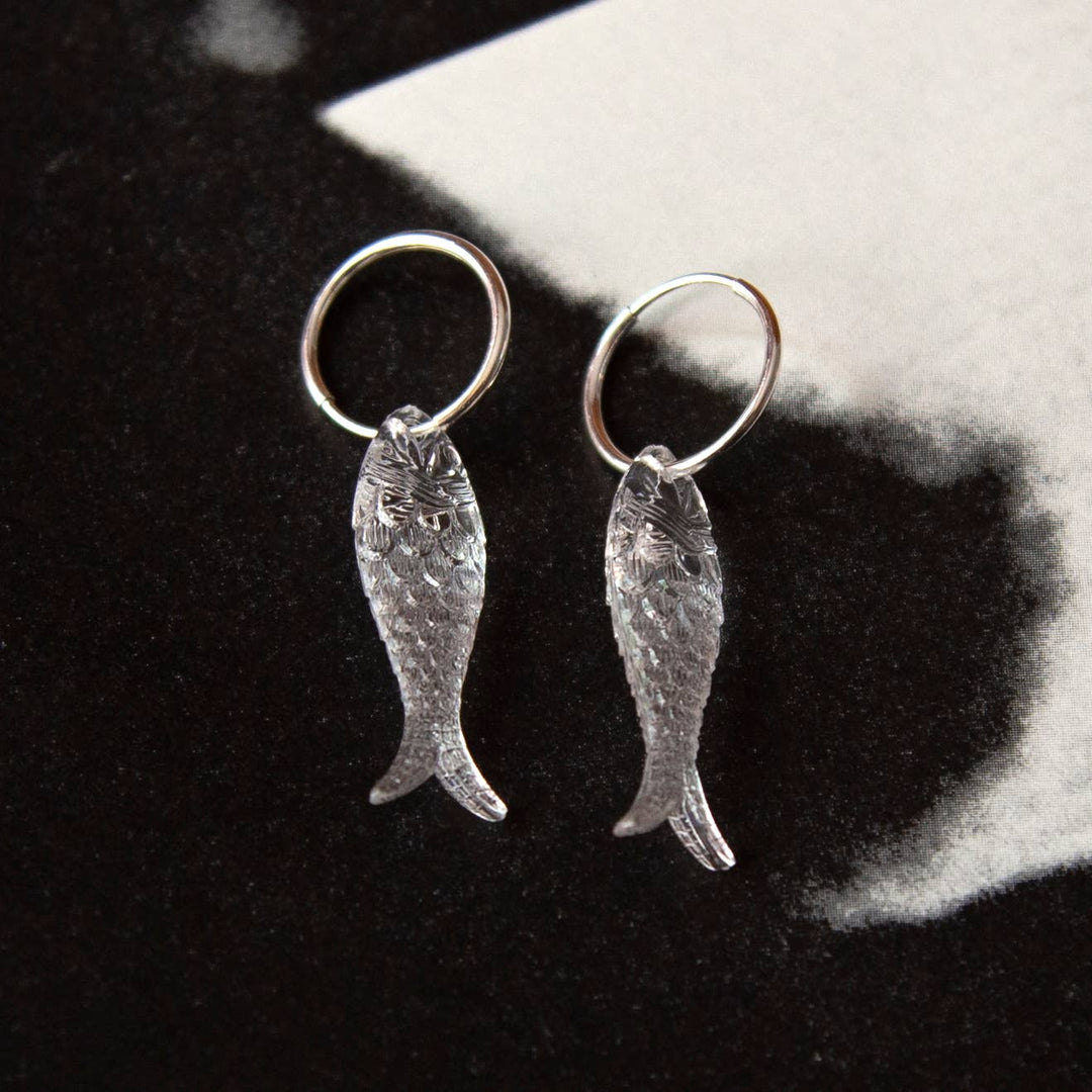 Vintage Fish Charm Earrings (Clear)