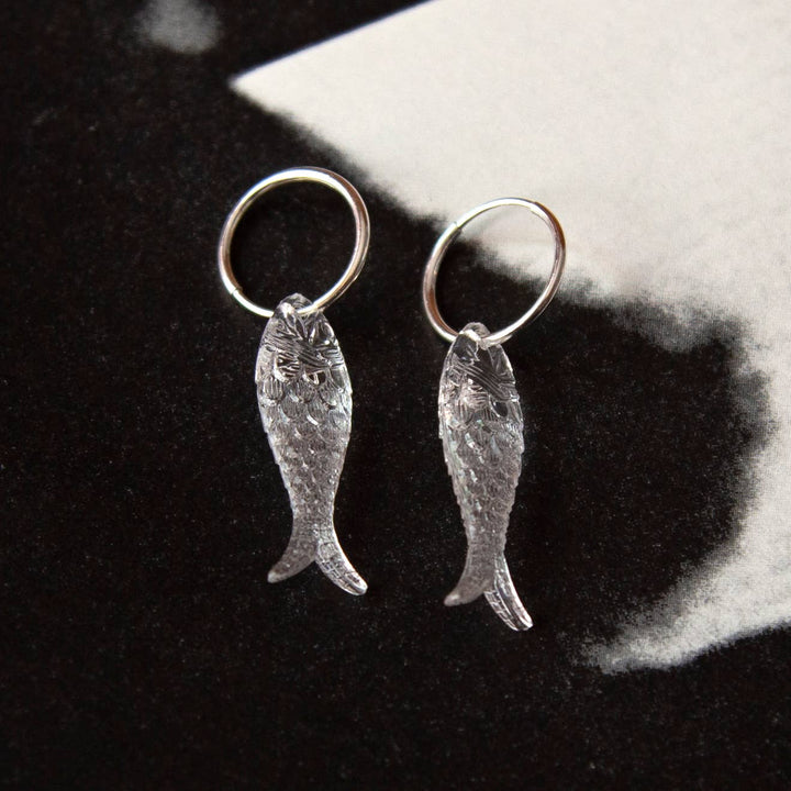 Vintage Fish Charm Earrings (Clear)
