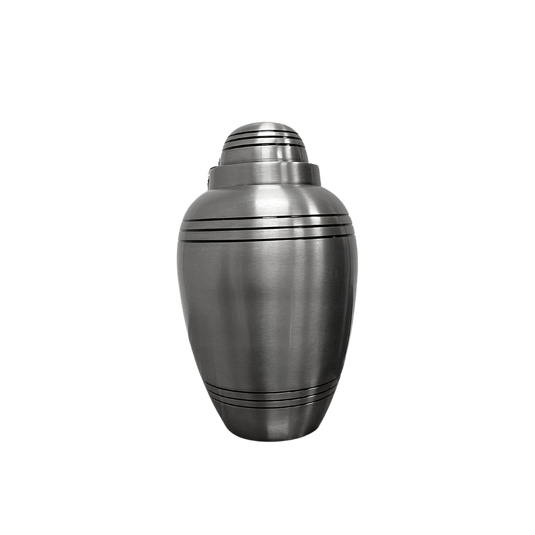 Elegant Vintage Brass Urn - Silver Etched Lines Design - BUNKHAUS
