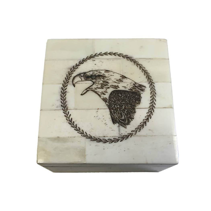 Eagle Etched Scrimshaw Bone Box - BUNKHAUS