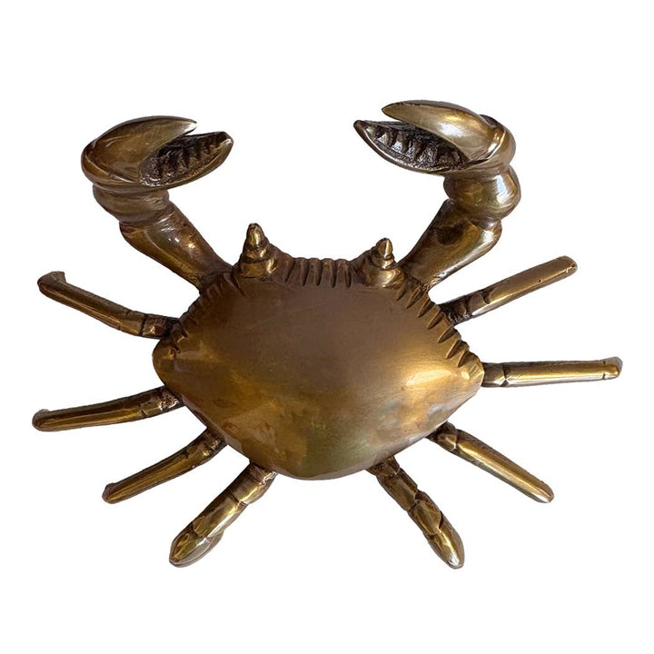 6" Antiqued Brass Dungeness Crab Paperweight Tabletop Decor