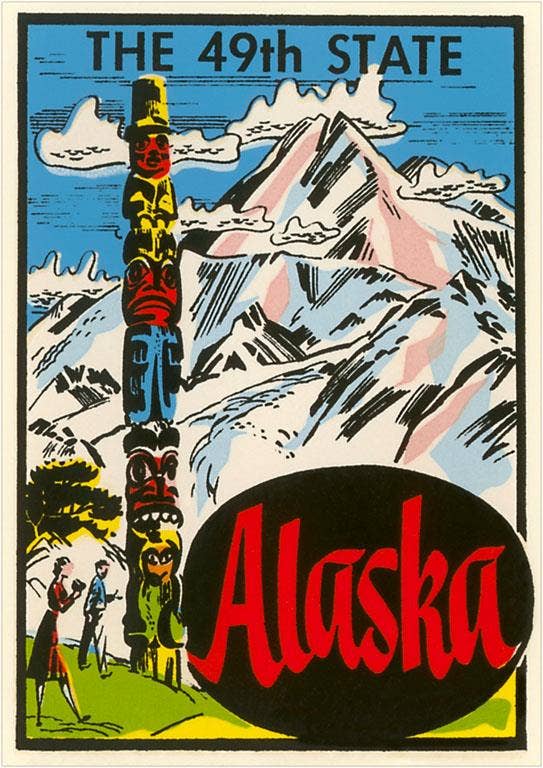 Alaska Poster with Totem Pole Postcard
